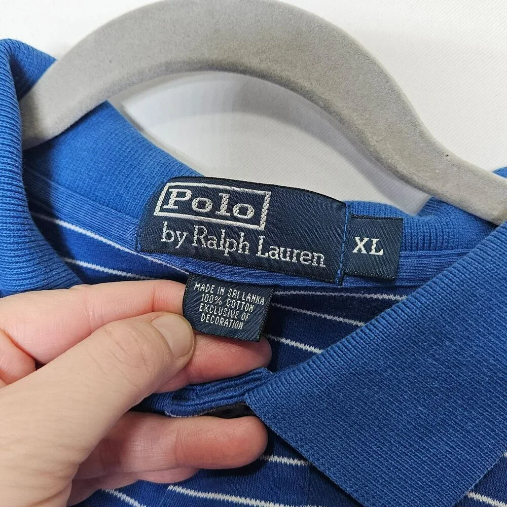 Polo by Ralph Lauren Shirt Stripe Blue White Cotton Basic Casual Short Sleeve XL